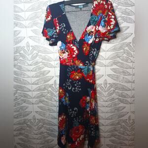 Eva Franco Wrap Dress Floral Midi V Neck